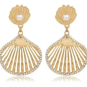 Bimini Beachwear Large Clam Earrings W/ CZ & Pearls